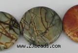 CPJ353 15.5 inches 30mm flat round picasso jasper gemstone beads