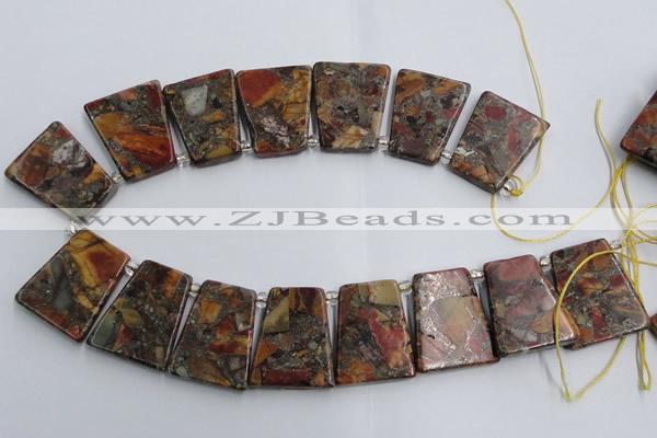 CPJ378 Top drilled 22*26mm trapezoid picasso jasper & pyrite beads