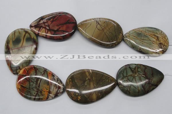 CPJ38 15.5 inches 40*60mm flat teardrop picasso jasper beads wholesale