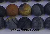 CPJ495 15.5 inches 14mm round matte black picasso jasper beads