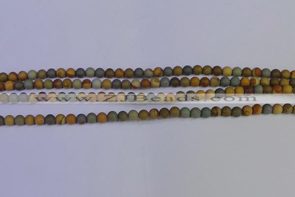 CPJ520 15.5 inches 4mm round matte wildhorse picture jasper beads