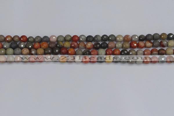 CPJ546 15.5 inches 4mm faceted round polychrome jasper beads