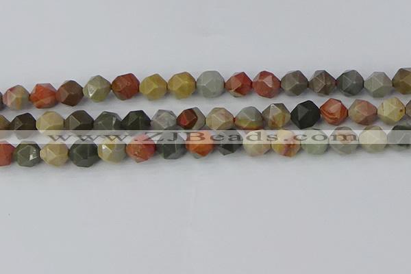 CPJ566 15.5 inches 10mm faceted nuggets polychrome jasper beads