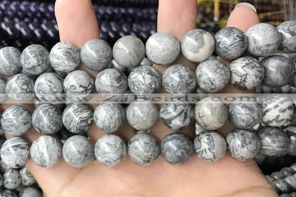 CPJ586 15.5 inches 16mm round grey picture jasper beads wholesale