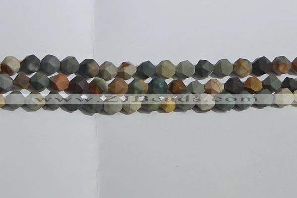 CPJ592 15.5 inches 10mm faceted nuggets matte polychrome jasper beads