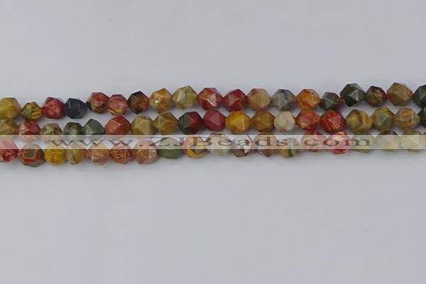 CPJ626 15.5 inches 6mm faceted nuggets picasso jasper beads