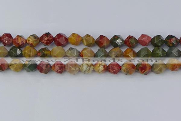 CPJ629 15.5 inches 12mm faceted nuggets picasso jasper beads