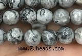 CPJ641 15.5 inches 6mm faceted round grey picture jasper beads