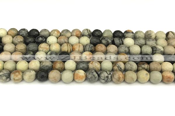 CPJ716 15 inches 8mm faceted round black picasso jasper beads