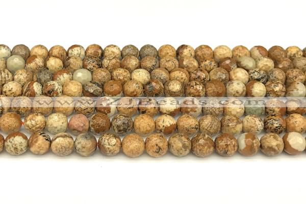 CPJ720 15 inches 6mm faceted round picture jasper beads