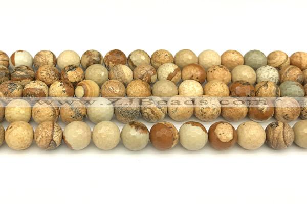 CPJ721 15 inches 8mm faceted round picture jasper beads