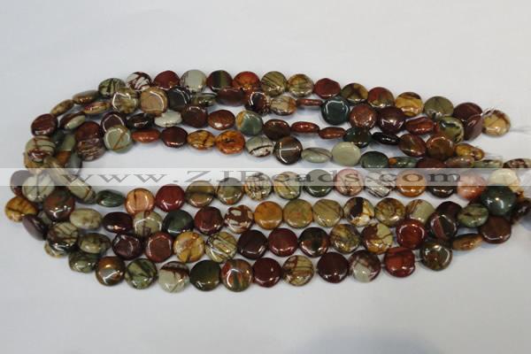 CPJ75 15.5 inches 12mm flat round picasso jasper gemstone beads