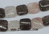 CPQ111 12*12mm square natural pink crystal & smoky quartz beads