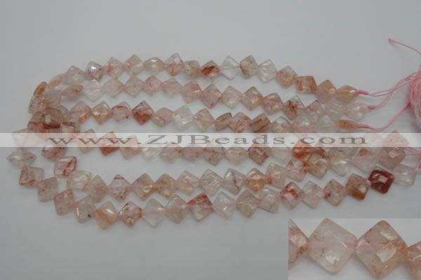 CPQ224 15.5 inches 10*10mm faceted diamond natural pink quartz beads