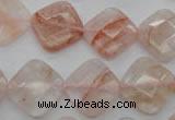 CPQ226 15.5 inches 15*15mm faceted diamond natural pink quartz beads