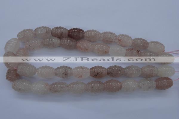 CPQ90 15.5 inches 15*20mm carved rice natural pink quartz beads