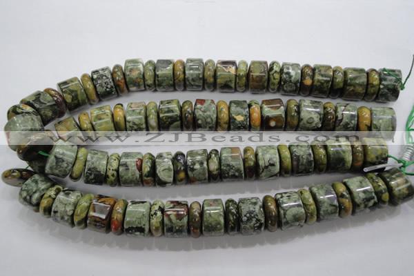 CPS115 15.5 inches 6*18mm & 12*18mm rondelle green peacock stone beads