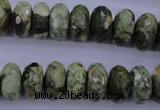 CPS119 15.5 inches 7*14mm faceted rondelle green peacock stone beads