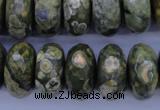 CPS120 15.5 inches 10*20mm faceted rondelle green peacock stone beads