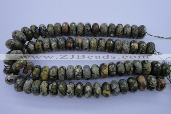 CPS120 15.5 inches 10*20mm faceted rondelle green peacock stone beads