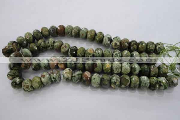 CPS124 15.5 inches 12*16mm faceted rondelle green peacock stone beads