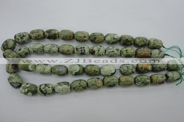 CPS127 15.5 inches 13*18mm drum green peacock stone beads