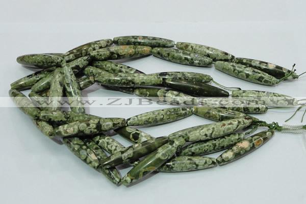 CPS14 15.5 inches 10*50mm rice green peacock stone beads wholesale