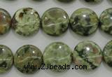 CPS142 15.5 inches 14mm flat round green peacock stone beads