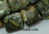 CPS19 15.5 inches 20*20mm square green peacock stone beads wholesale