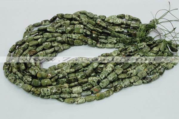 CPS23 15.5 inches 8*12mm rectangle green peacock stone beads