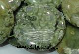 CPS41 15.5 inches 40mm flat round green peacock stone beads