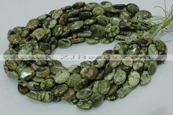 CPS45 15.5 inches 14*18mm oval green peacock stone beads wholesale