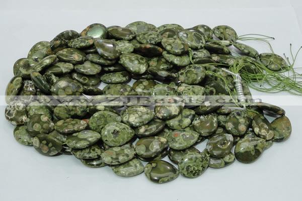 CPS48 15.5 inches 18*25mm flat teardrop green peacock stone beads