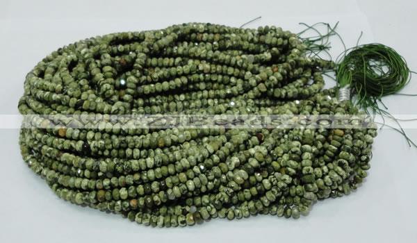 CPS51 15.5 inches 4*6mm faceted rondelle green peacock stone beads