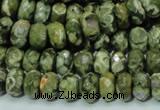 CPS53 15.5 inches 6*10mm faceted rondelle green peacock stone beads
