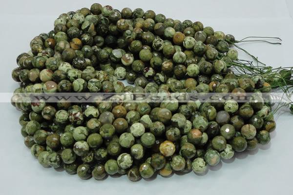 CPS57 15.5 inches 10mm faceted round green peacock stone beads