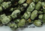 CPS66 15.5 inches 7*11mm faceted rice green peacock stone beads