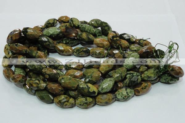 CPS69 15.5 inches 15*25mm faceted rice green peacock stone beads