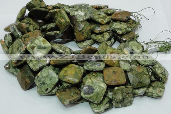 CPS76 15.5 inches 25*25mm faceted rhombic green peacock stone beads