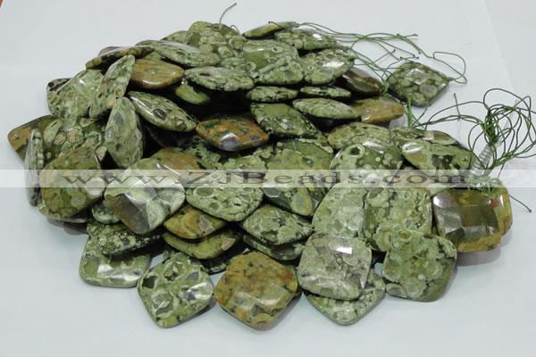 CPS77 15.5 inches 30*30mm faceted rhombic green peacock stone beads