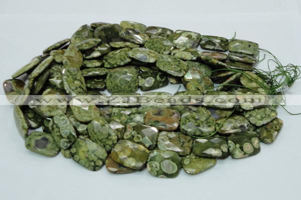 CPS80 15.5 inches 15*20mm faceted rectangle green peacock stone beads