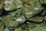 CPS81 15.5 inches 18*25mm faceted rectangle green peacock stone beads