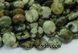 CPS83 15.5 inches 10mm faceted flat round green peacock stone beads