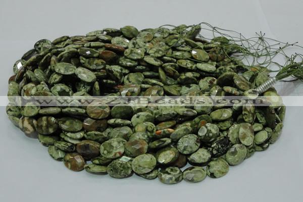 CPS91 15.5 inches 16*20mm faceted oval green peacock stone beads