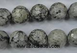 CPT115 15.5 inches 14mm faceted round grey picture jasper beads
