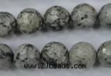 CPT115 15.5 inches 14mm faceted round grey picture jasper beads