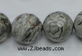 CPT118 15.5 inches 20mm faceted round grey picture jasper beads