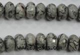 CPT121 15.5 inches 7*12mm faceted rondelle grey picture jasper beads