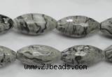 CPT122 15.5 inches 10*20mm faceted rice grey picture jasper beads