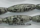 CPT124 15.5 inches 12*40mm rice grey picture jasper beads